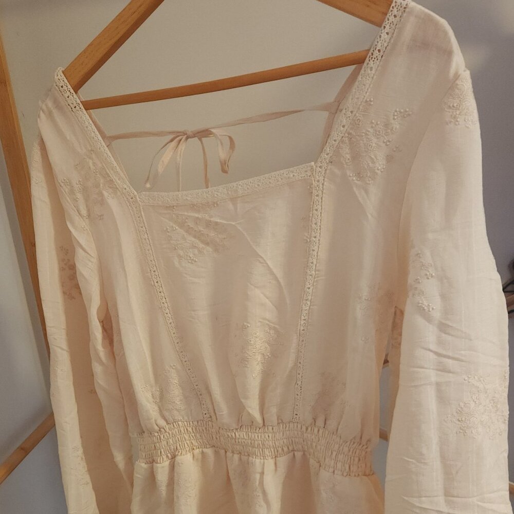 FEM GEM! Women's Embroidered Blouson-Sleeve Fit & Flare Dress NEW Medium
